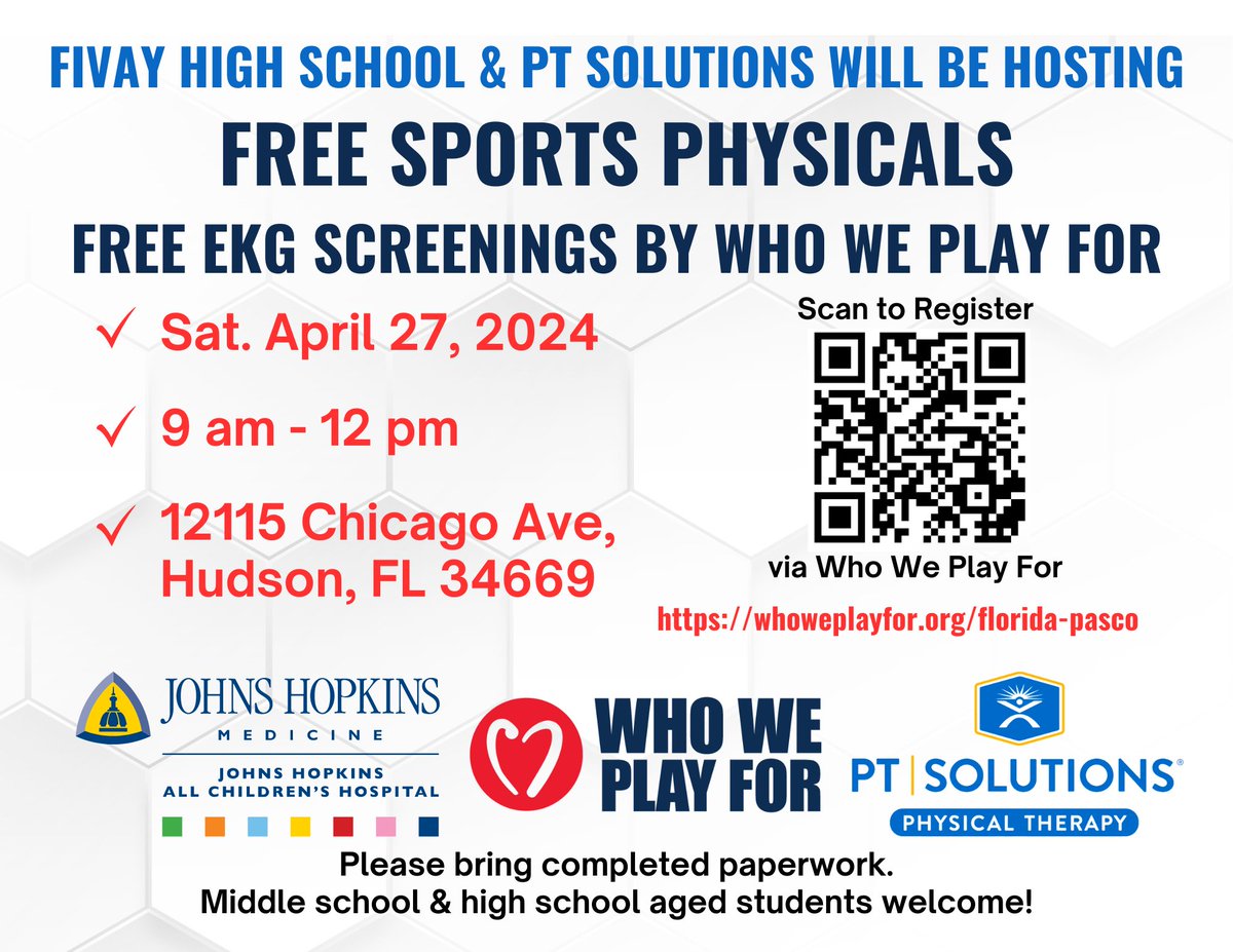 FREE SPORTS PHYSICALS @ FIVAY HS ON 4/27/24