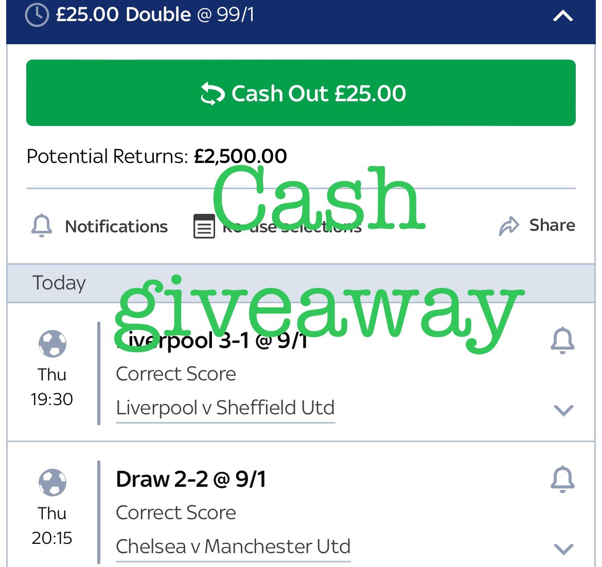 westbrom7777's tweet photo. Tonight it’s our BIGGEST EVER CASH GIVEAWAY!! We’ve done a double score bet for fun, if it lands one lucky person will get £500! All you need to do is follow and like, that’s it. If you want to comment what you’d spend it on to help me pick a winner feel free. 🤝🏻 https://t.co/4WT3rN0WoA