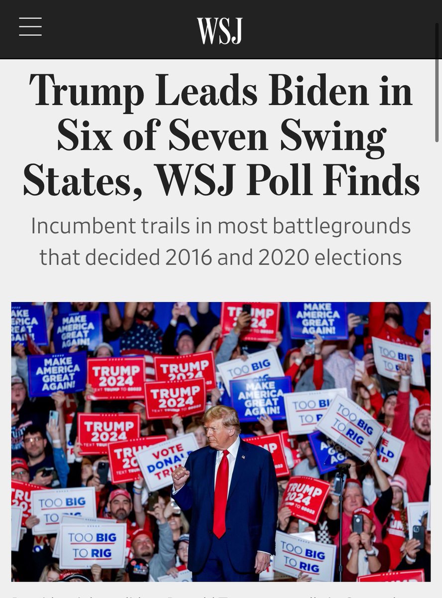 Weaponization of the justice system by Biden against Trump and the pro-Biden propaganda from the corrupt mainstream media not working as Trump maintains lead over Biden in 6 of 7 swing states. #BidenWorstPresidentEver #GenocideJoe #BidenCrimeFamilly #Biden #BidenBorderBloodbath