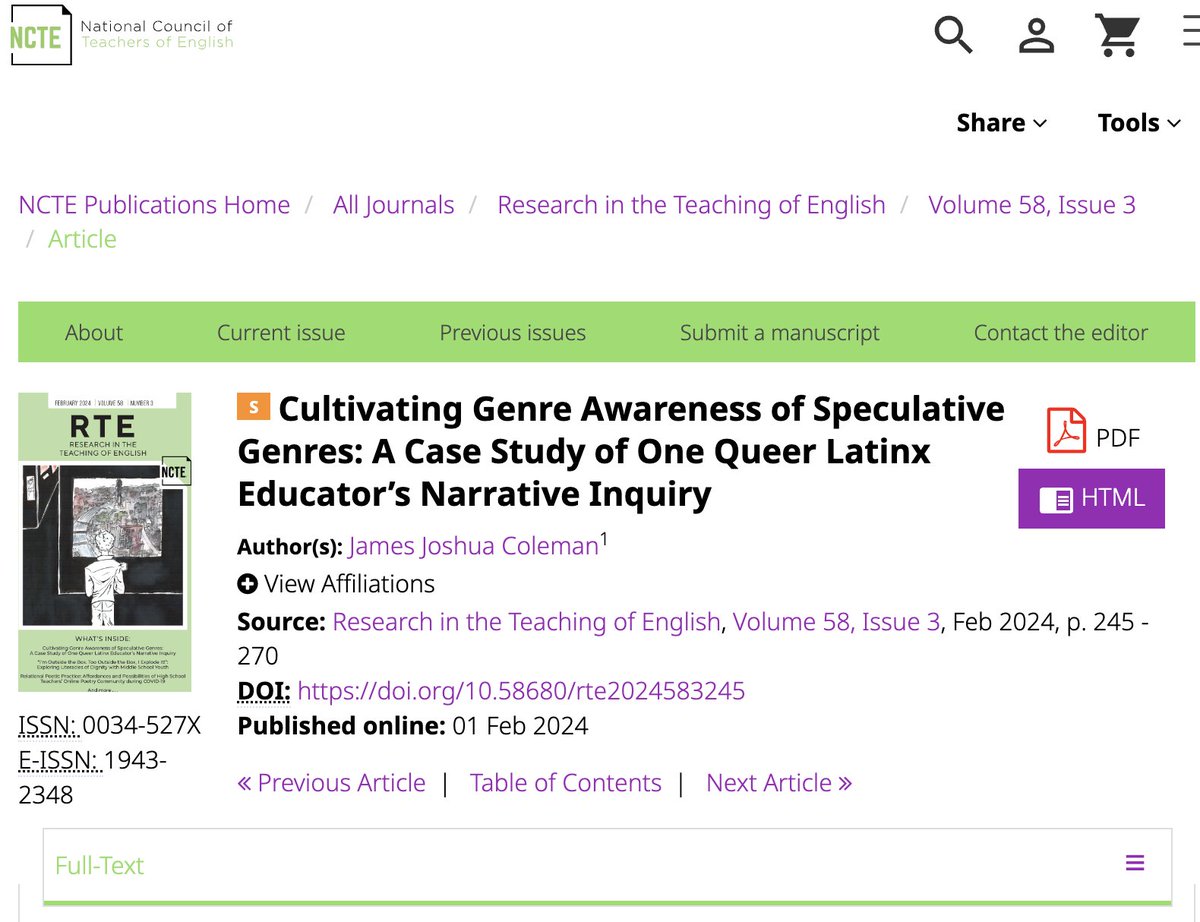 JoshEducating's tweet image. Happy to share my recent publication at Research in the Teaching of English. "Cultivating Genre Awareness of Speculative Genres" supports English teachers to learn speculative genres features, like world-building in superhero comics, in order to teach them
publicationsncte.org/content/journa…