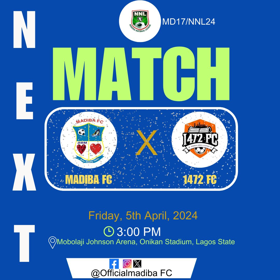 fc_madiba's tweet image. We go again tomorrow to fight it hard in our Match Day 17 local derby.

📆 Friday, 5th April, 2024
🕒 3pm
🏟️ Mobolaji Johnson Arena, Onikan Stadium, Lagos

#WeAreOshodiBoys
#MadibaFC
#MovingTrain