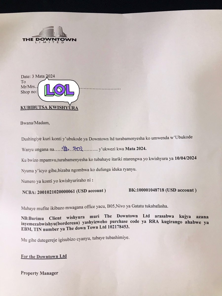 InkokoW's tweet photo. Mwiriwe neza @CityofKigali ??  Ese mwatubariza impamvu inyubako ( the downtown) idutegeka ko ubukode tugomba kubwishyura muma dollar $ Gusa !! Ese biremewe Mu Rwanda??
@rbarwanda @AissaCyiza @kemnique @oswaki @ScoviaMutesi @AngelMutabaruka https://t.co/6Yv5zvd7CW