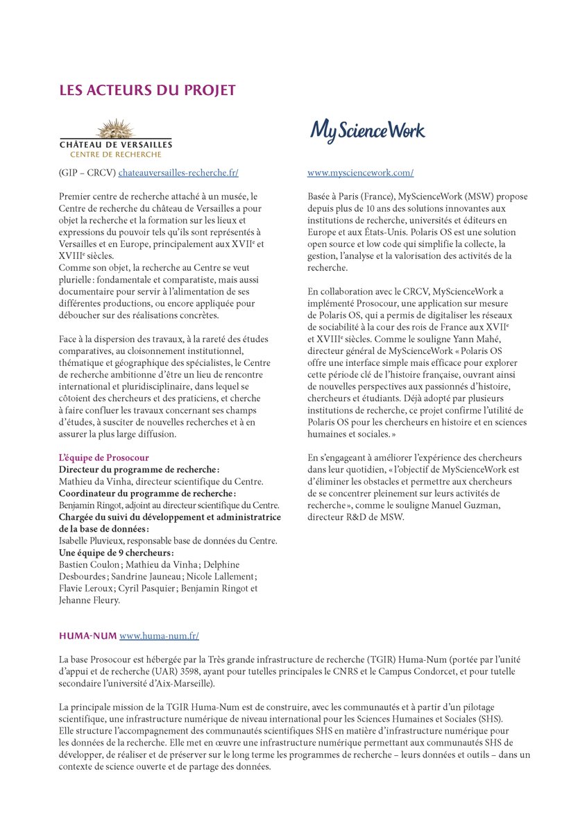 📢🚀 Notre base de données "Prosocour" est désormais en ligne !

À partir d'un peu plus de 26000 individus et près de 2300 charges, explorez réseaux et sociabilités à la cour de France avec #Prosocour, base créée en collaboration avec <a href="/MyScienceWork/">MyScienceWork</a> !

👉chateauversailles.fr/presse/numeriq…