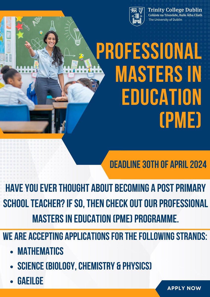 Great news.... we've re-opened some of the strands for our Professional Masters in Education (PME) programme. We also have burasries available for each of these strands. For more information, please visit our website here; tcd.ie/courses/postgr…