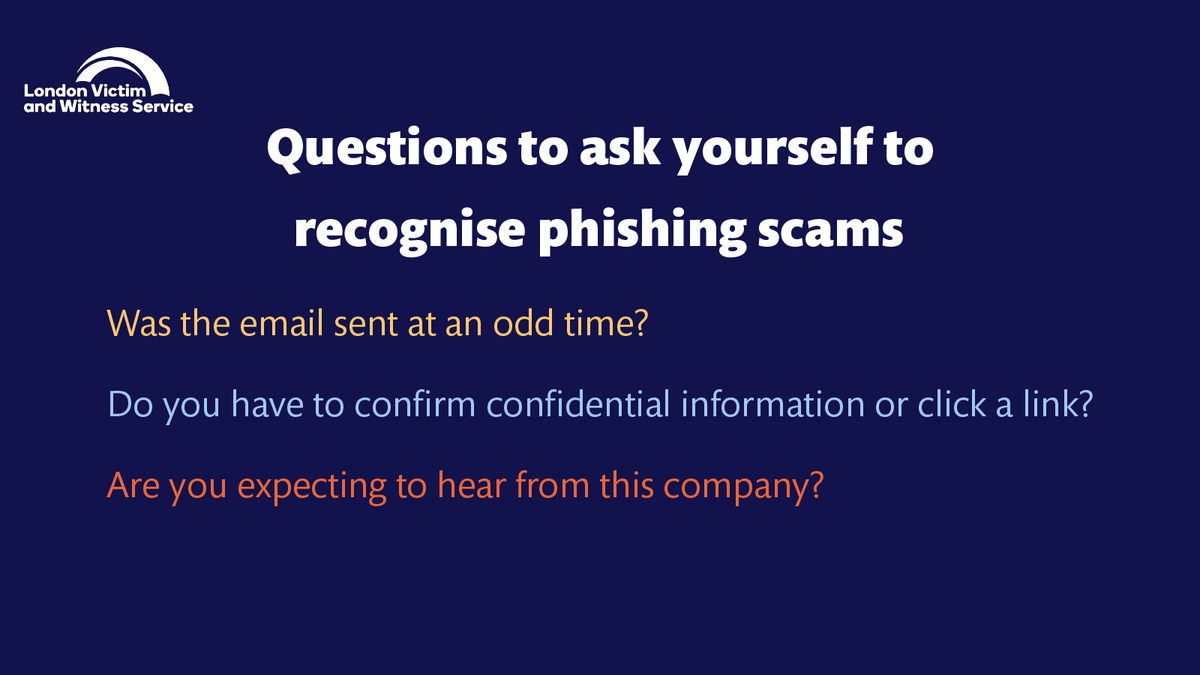 #Phishing emails or messages are attempts by scammers to steal your personal information. With the use of AI, phishing attempts can appear more genuine. It’s important to take extra time to figure out if it’s a genuine message. 📞0808 168 9291 💬londonvws.org.uk