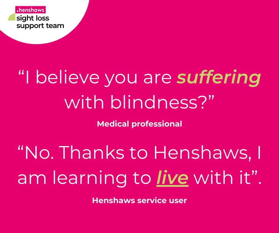 Henshaws - empowering those with #SightLoss since 1837 💚 Our sight loss support team works with people of all ages, both children and adults, living with sight loss and a range of other disabilities. Find out more about them and the amazing work they do: henshaws.org.uk/sight-loss-sup…