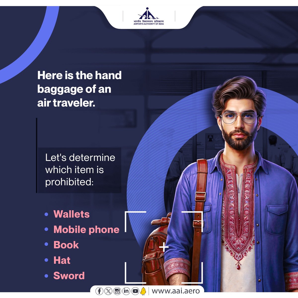 AAI_Official's tweet photo. In the list of an air #traveler, there are descriptions of items. Can you tell which one is not permitted in hand baggage? Participate and leave your right #answer in the comments.
#PackRight #TravelTips #BaggageRules #TravelPreparation #airtravel #Travel https://t.co/3Ifyp9Zg1C