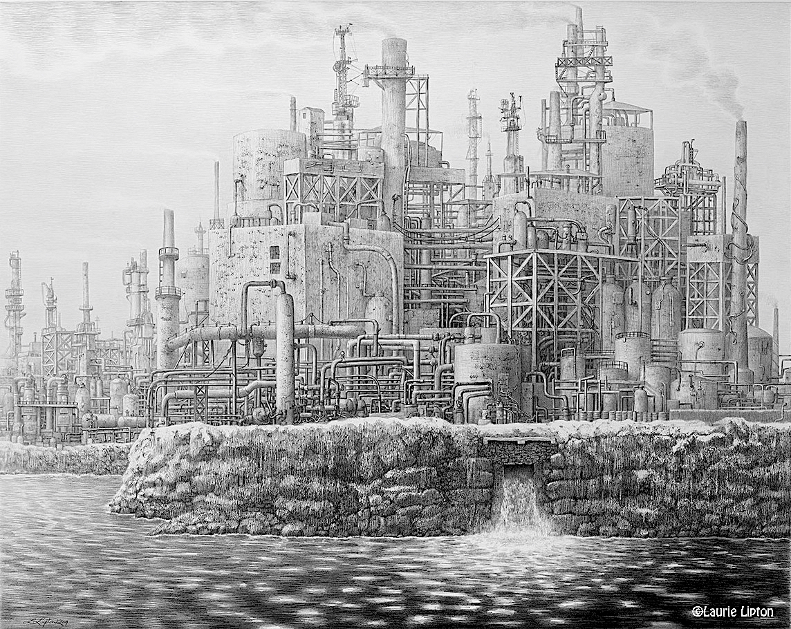 #ThursdayThoughts 'Water & air, the 2 essential fluids on which all life depends, have become global garbage cans'-Jacques Cousteau ('EFFLUENCE 2009', 34'x43', charcoal & graphite on paper)