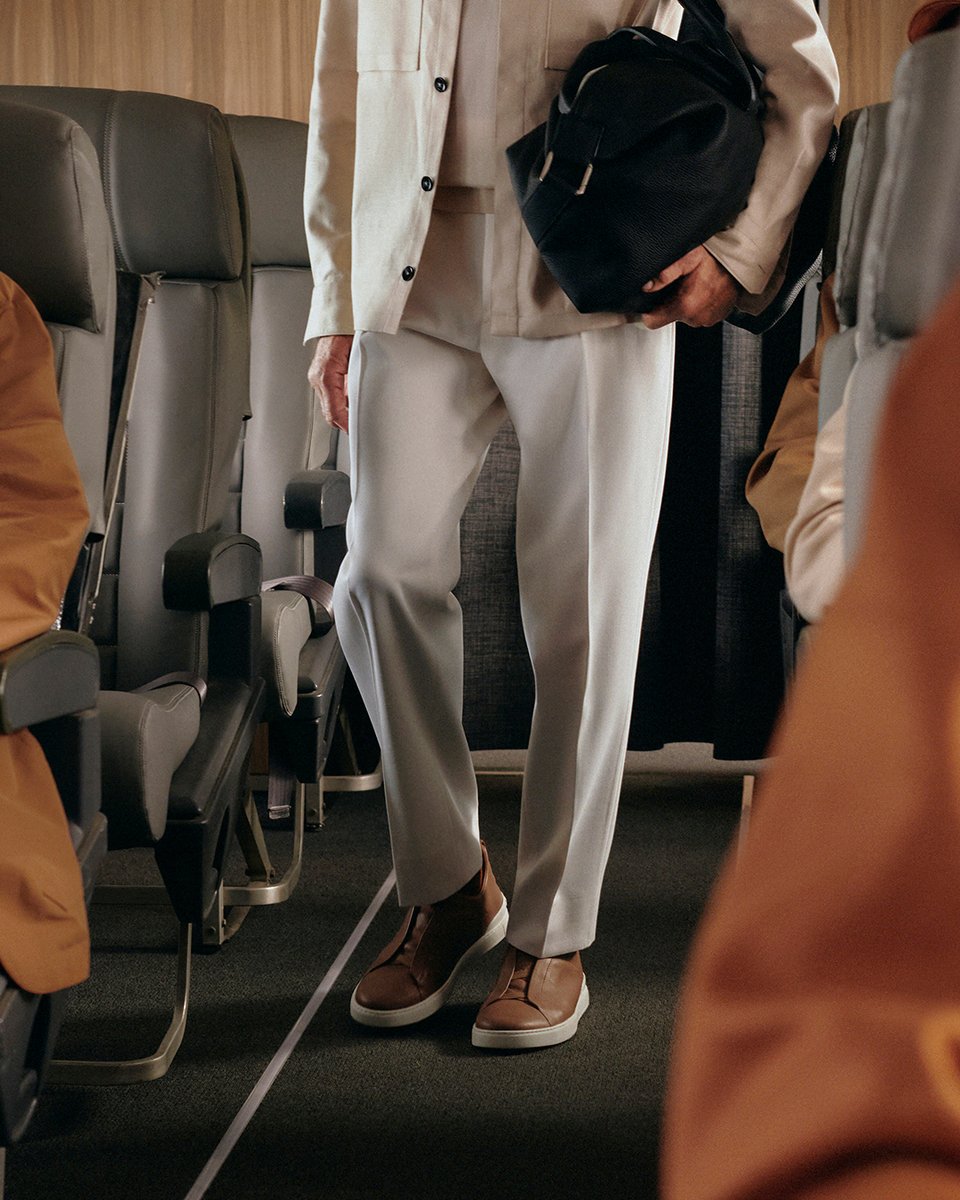 Ground lightweight travel looks with the iconic Triple Stitch Shoes in SECONDSKIN leather. SECONDSKIN: the leather that fits like a glove. #SECONDSKIN #TripleStitch #AirplaneMode