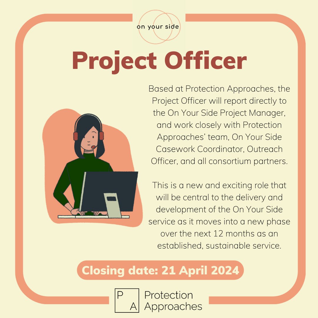 #JobAlert 💼Project Officer Based at @IBVprev , this exciting new role will be central to the delivery and ongoing development of #OnYourSide, the UK-wide support and reporting service for ESEA community members who face racism or hate. More info: onyoursideuk.org/job-opportunit…