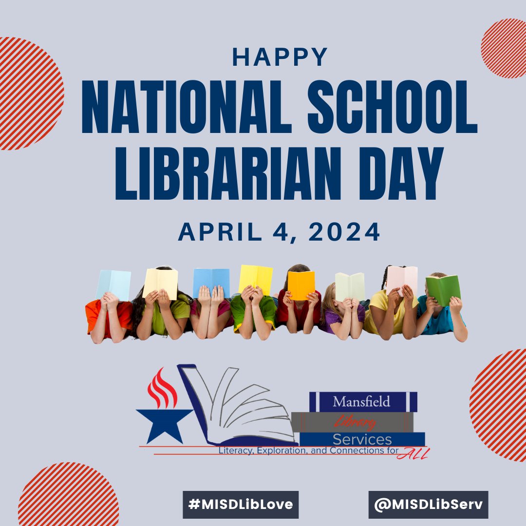 Wishing a very happy National School Librarian Day to the all of the FABULOUS @MansfieldISD librarians. Have a wonderful day! #MISDLibLove #Vision2030 #SchoolLibraryMonth24