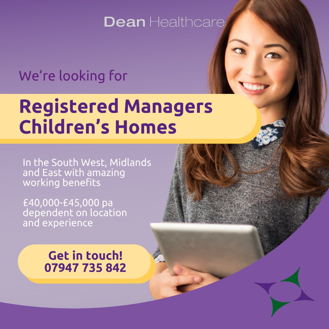 We're looking for Registered Manager in Children's Homes in the #SouthWest, #Midlands and #East with amazing work benefits. For more information, and to apply, please get in touch! 💚

#healthcare #health #care #wellness #wellbeing #job #jobad #jobhunt #manager #registeredmanager