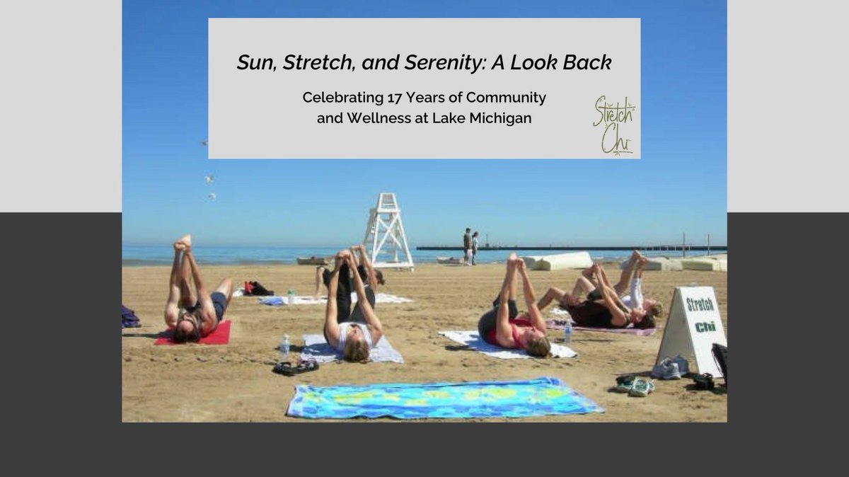 StretchChiTV's tweet photo. Throwback to 17 years ago, teaching free resistance stretching by Lake Michigan! 🌊 It’s where some amazing journeys began. Feeling nostalgic &amp; grateful. #TBT #StretchChiCommunity 🌿 https://t.co/ZQAjGdbqWp