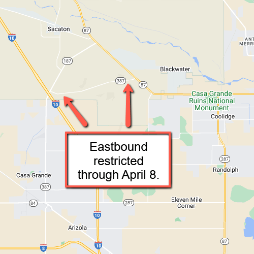 Plan for daytime lane restrictions on SR 387 eastbound in Pinal County through Monday, April 8, for pavement repairs: bit.ly/43MVPgn