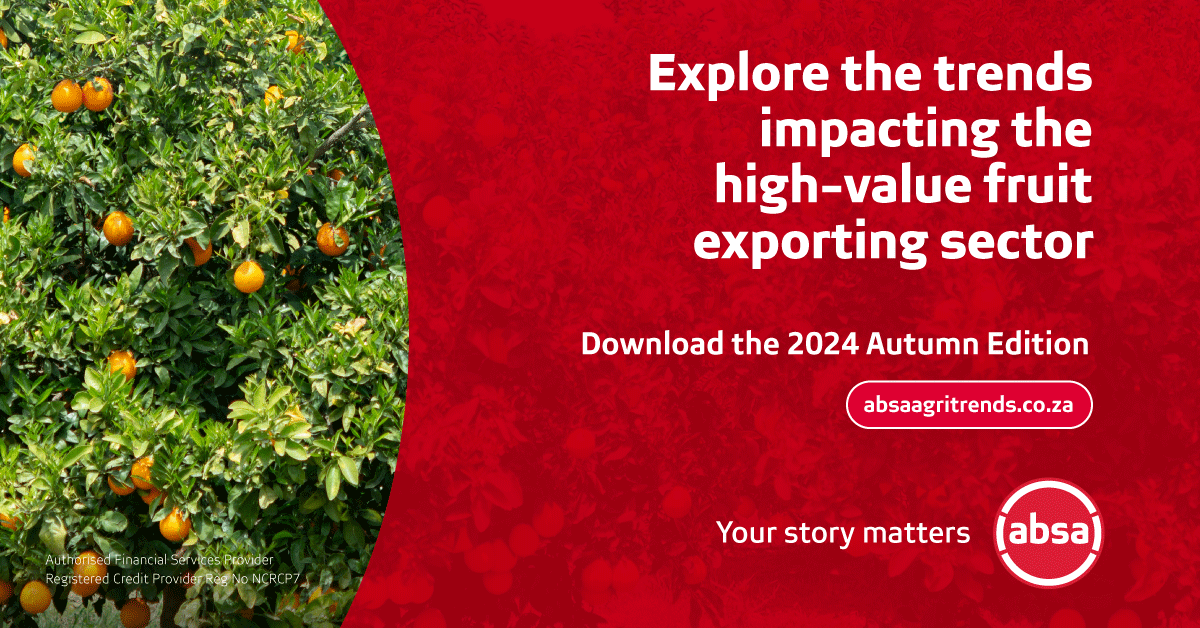 In our latest AgriTrends report, we explore the pivotal role of efficient logistics in ensuring the sustainability of our high-value fruit exporting sector. Download the Absa AgriTrends 2024 Autumn Edition for more: absaagritrends.co.za