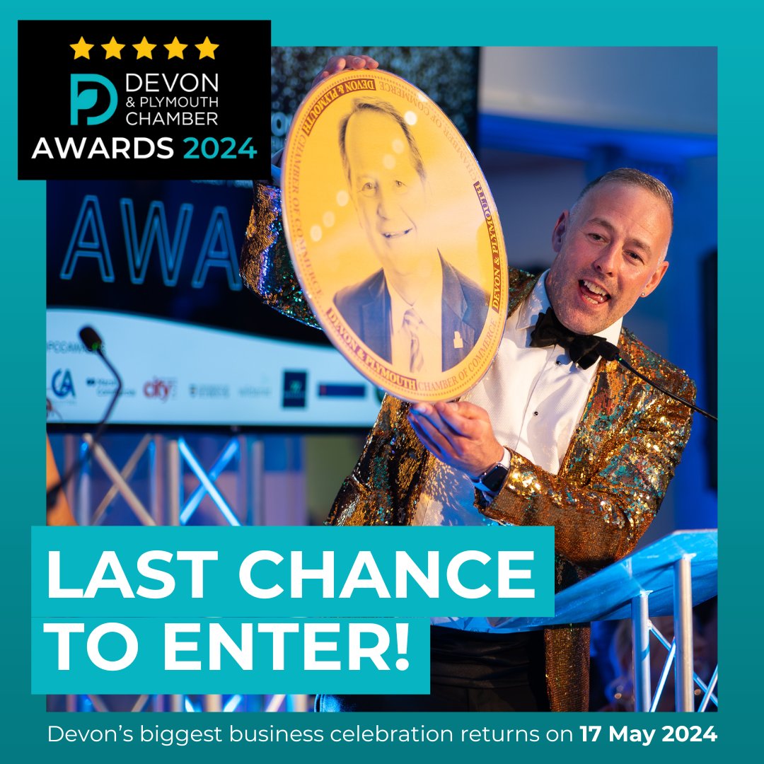 You only have until 4pm tomorrow (5 April) to enter our Devon & Plymouth Chamber Awards ⏰ All you need to do is visit our website bit.ly/49poJW5 click the button below your chosen category to fill in the entry form 🗳 #DPCCAwards #ConnectGrowSucceed #PeoplePlanetP ...