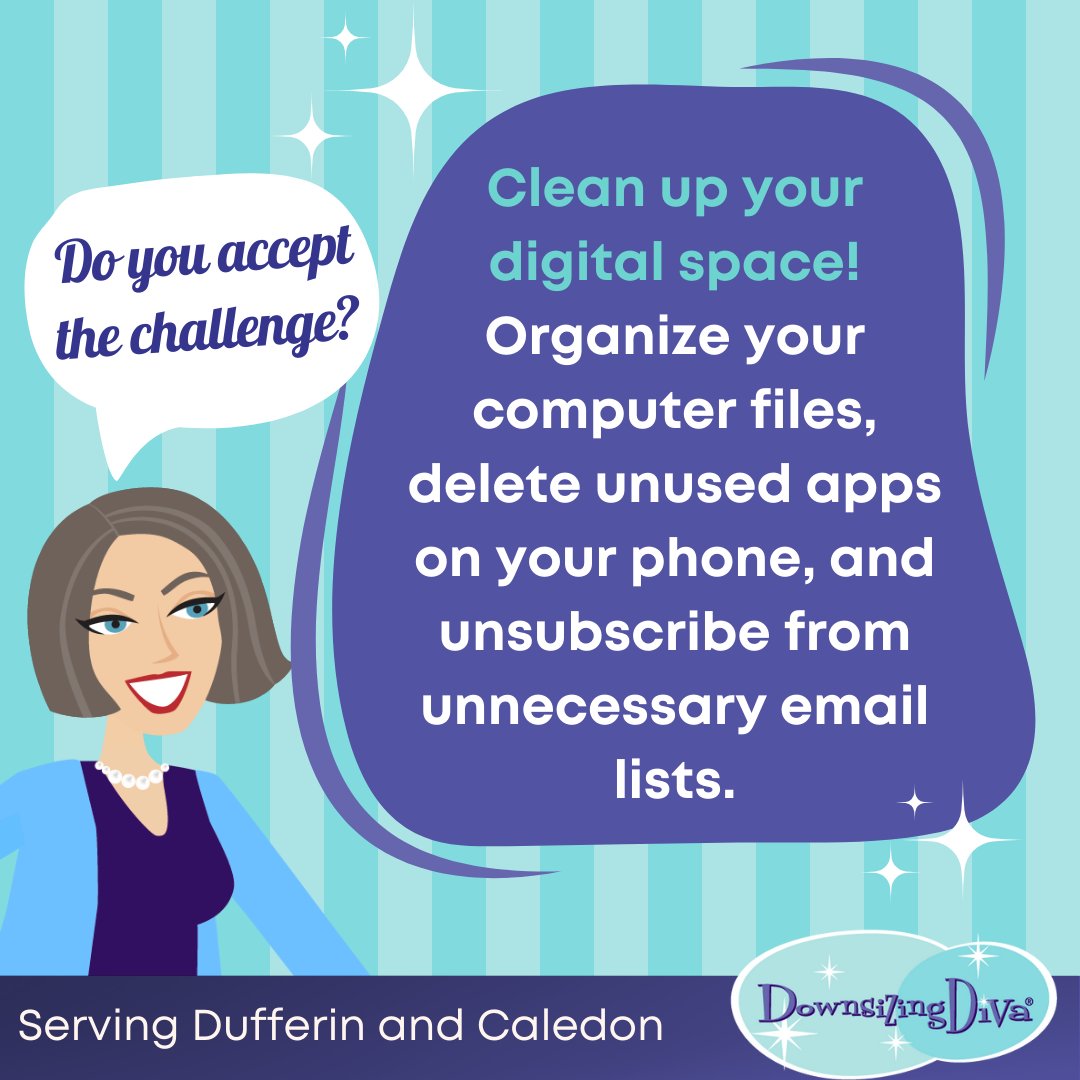 Ready to tame the chaos in your digital life? Embark on our Digital Declutter Challenge and reclaim control over your digital devices and files! 📱💻 #DigitalDeclutter #Tech #DownsizingDiva #downsizing #Moving #Organizing #downsizingforseniors #Caledon #Dufferin