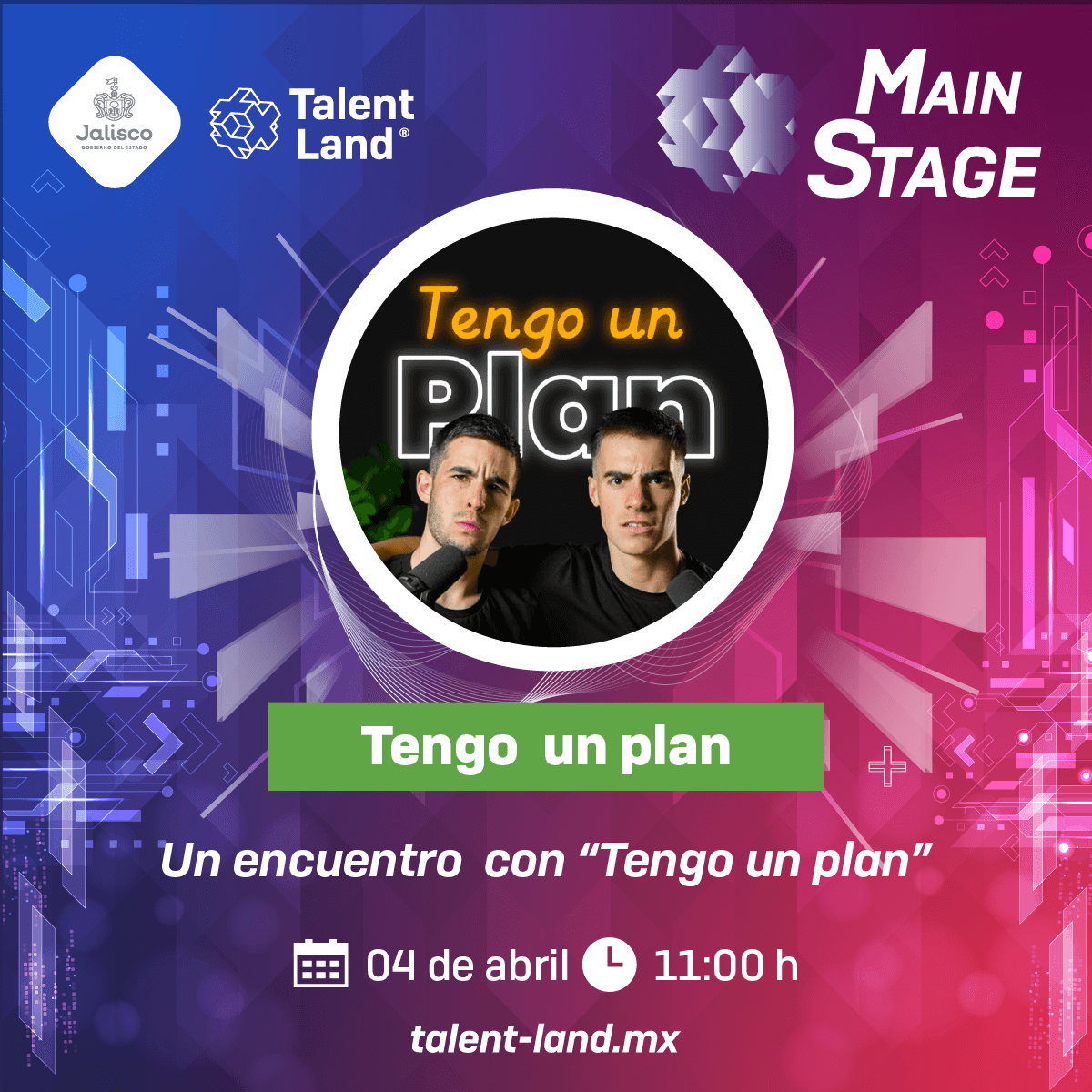 TalentLand_MX's tweet photo. ✨🎙  Aprende en vivo sobre emprendimiento con Sergio Beguería y Juan Domínguez del podcast Tengo un Plan en esta charla imperdible. ¡A las 11:00 en el Main Stage de #TLand2024! https://t.co/tWhln5JgVy