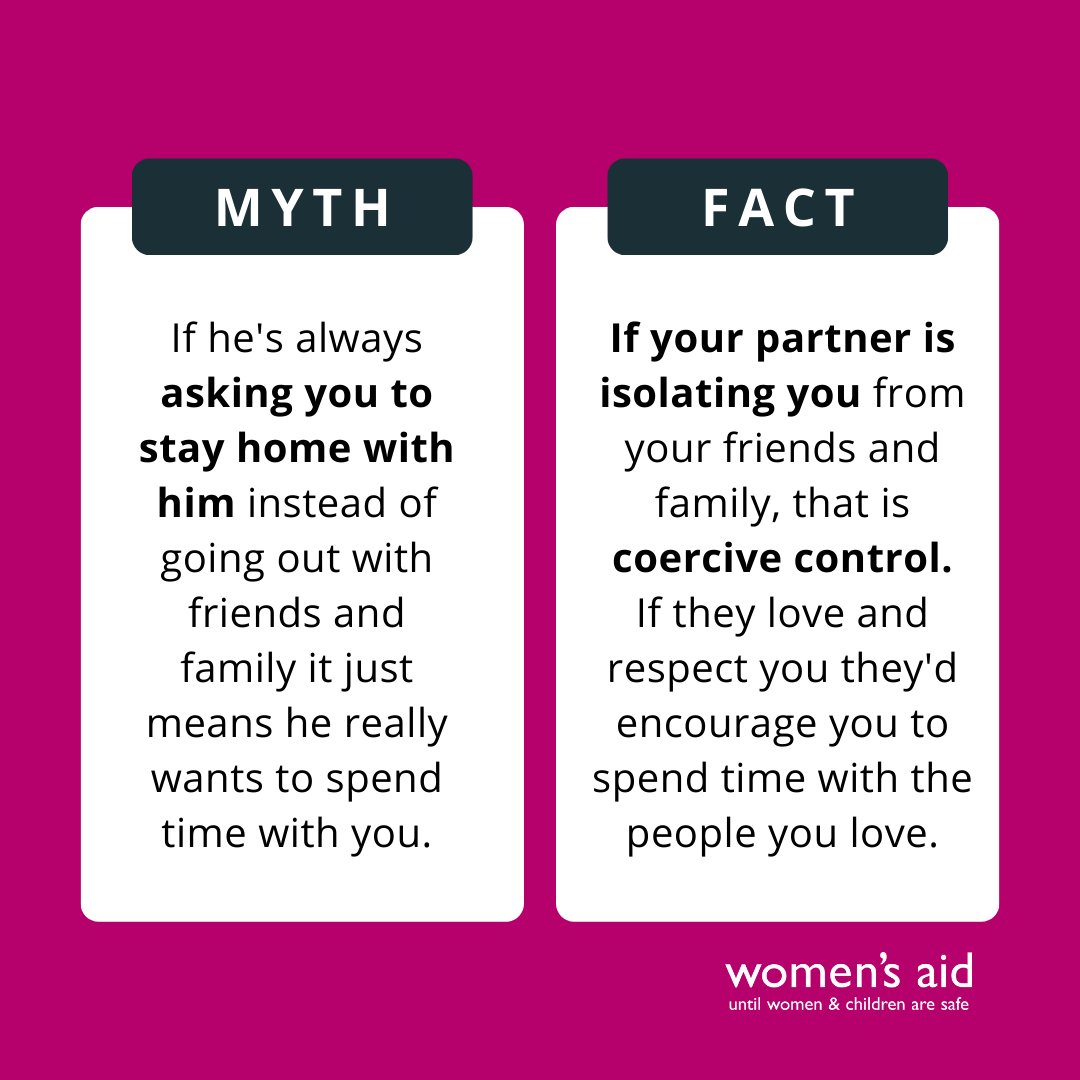 If this sounds familiar it might be time to reach out for support. If you think you may be experiencing coercive control, talk to Women's Aid, where a trained support worker can help you safely explore your options ➡️ ow.ly/Z6mT50R11lQ