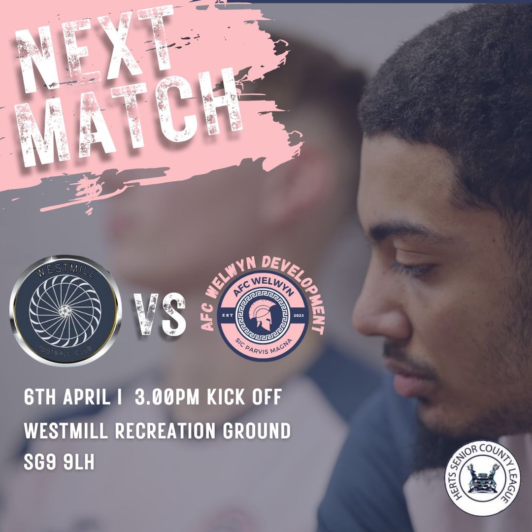 We play away against @Westmill_FC this weekend in the @hscfl ⚽️💙 📅 Saturday 6th April 2024 ⏰ 3pm KO 🗺️ SG9 9LH #afcwelwyn #afcwelwyndevelopment #uptheromans