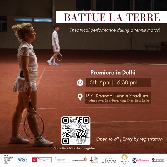 BATTUE LA TERRE by Compagnie Étéya, explores themes of love, relationship, & separation as two individuals confront each other one last time, seeking the courage to bid adieu! 📅 5 April 🕗 6:30 pm 📌 R. K Khanna Tennis Stadium, Delhi Free Entry ¦ Register forms.gle/ynmnTJ7X94wpFG…