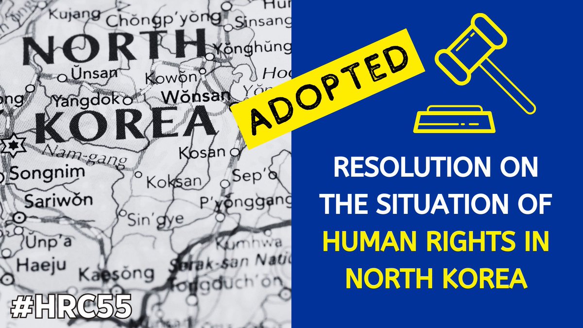 Systematic, widespread & gross human rights violations are ongoing in North Korea. It is vital that the international community does not lose sight of this human crisis. This is why the EU led once more this resolution at #HRC55, extending the mandate of the Special Rapporteur.