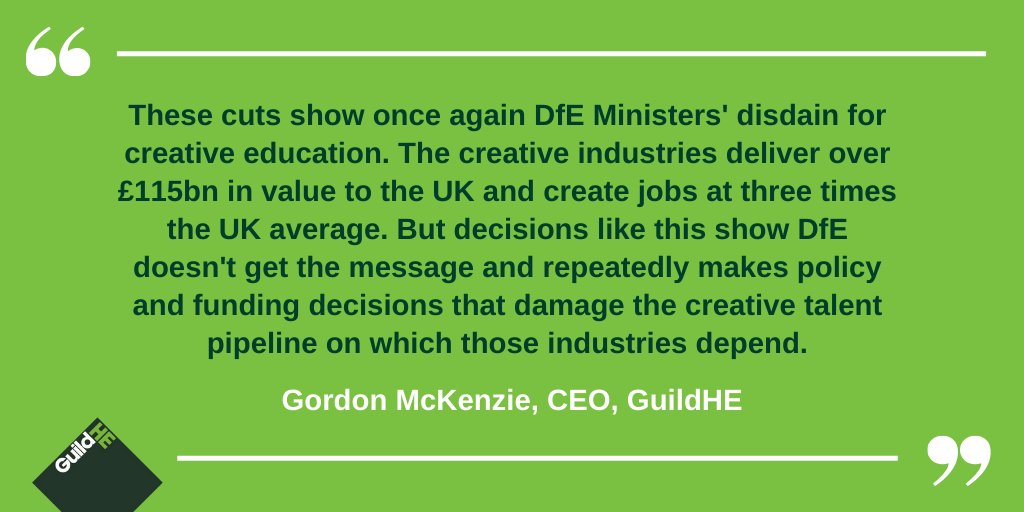 Today @GuildHE responds to the DfE @educationgovuk letter to OfS @officestudents on how the reduced Strategic Priorities Grant for 2024/25 is to be spent, the disproportionate impact on creative subjects & smaller & specialist institutions. DfE letter ➡️ bit.ly/3TIBCUE