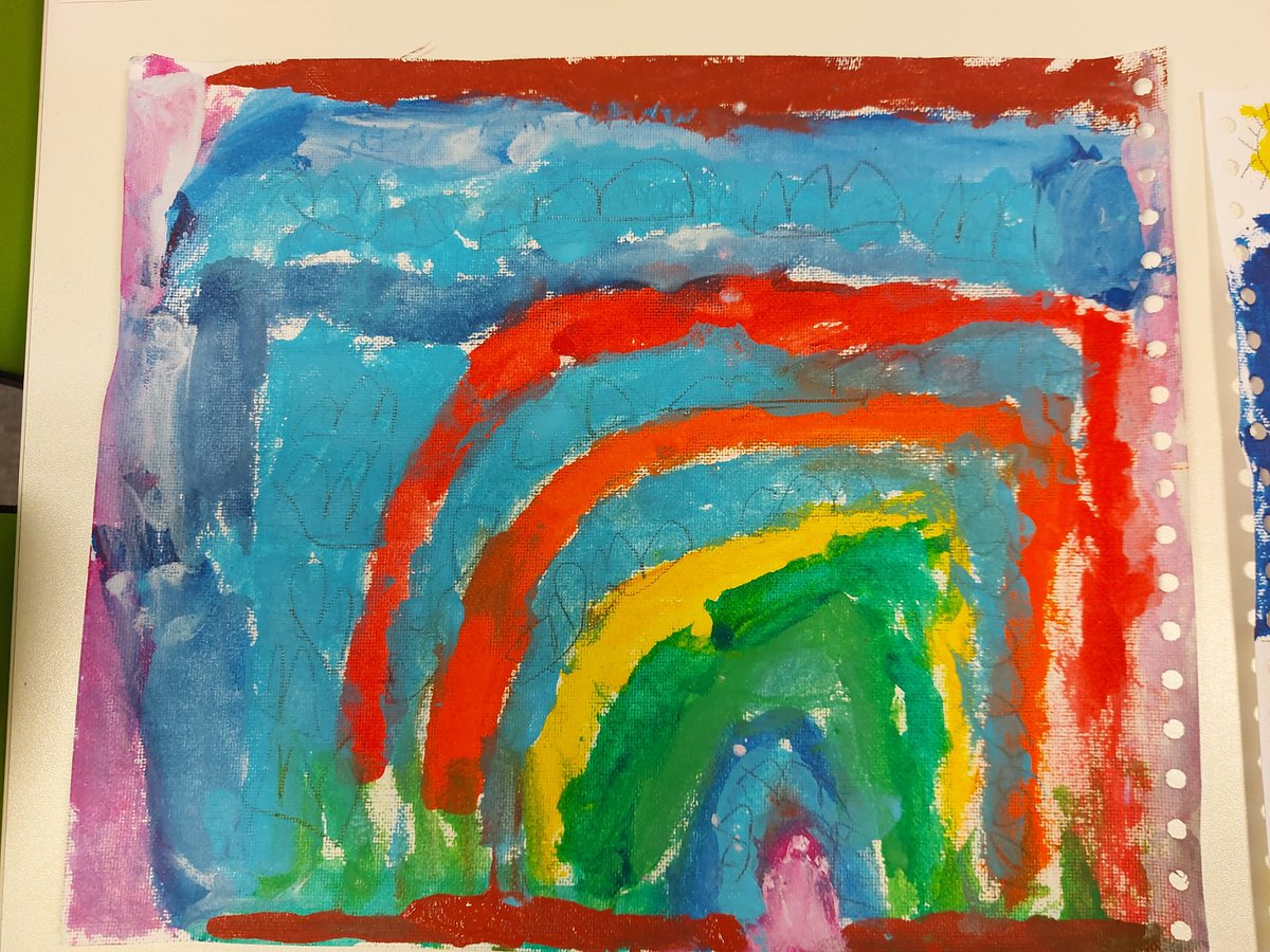 Title- 'Rainbow with Mud in the Sky' 'It went wild! I couldn't think of what to do, so I told my imagination to go wild! Just one of the Masterpieces created on Tuesday. We love giving children permission to go 'wild' 🤣💜 @OneinaMillion_ #art #paint #imagination