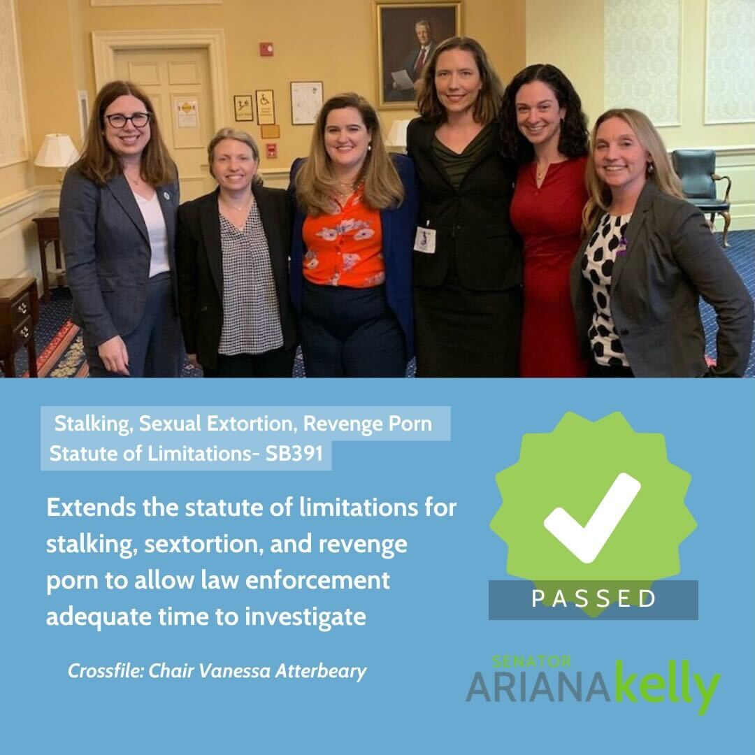 Allowing law enforcement adequate time to investigate stalking, sexual extortion, and revenge porn is critical to protect victims. Chair @VAtterbeary and I are proud to have partnered with Gov Family Violence Council, @MCASAorg and @MNADV on SB391/HB544!