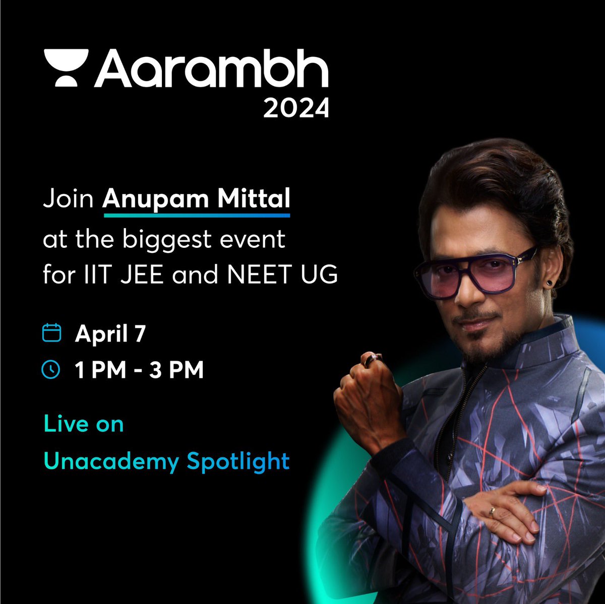 Unacademy Aarambh 2024. Biggest Event celebrating JEE and NEET Learners and Toppers will be live on YouTube at 1pm on 7th April. Do not miss it :)