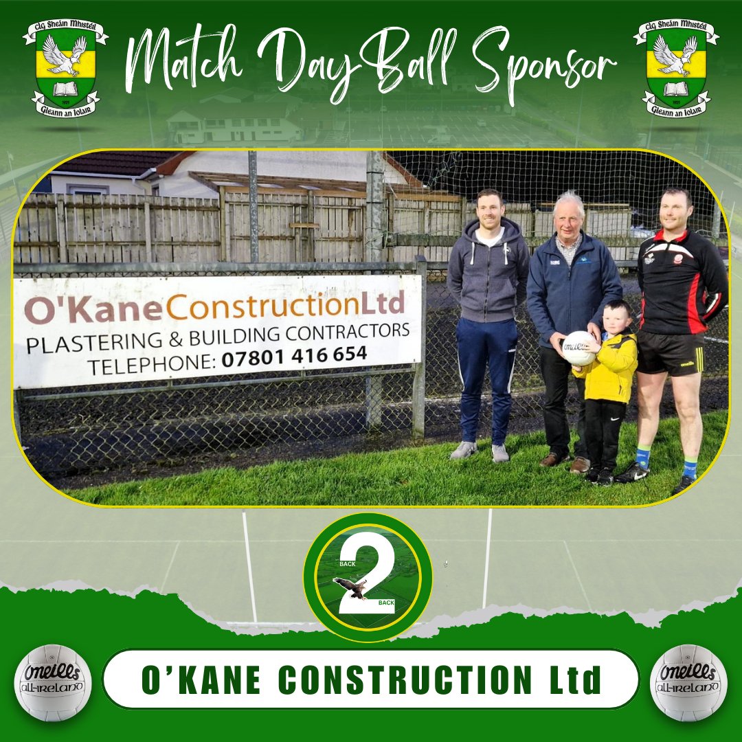 We’re proud to present to you our very First Match Day Ball Sponsor! Gerard O'Kane from O’Kane Construction presents the match ball to his sons, Niall & John who will be playing on Friday. Also pictured is Daithi, Gerard’s grandson who will be hoping for a Glenullin win! 🔰