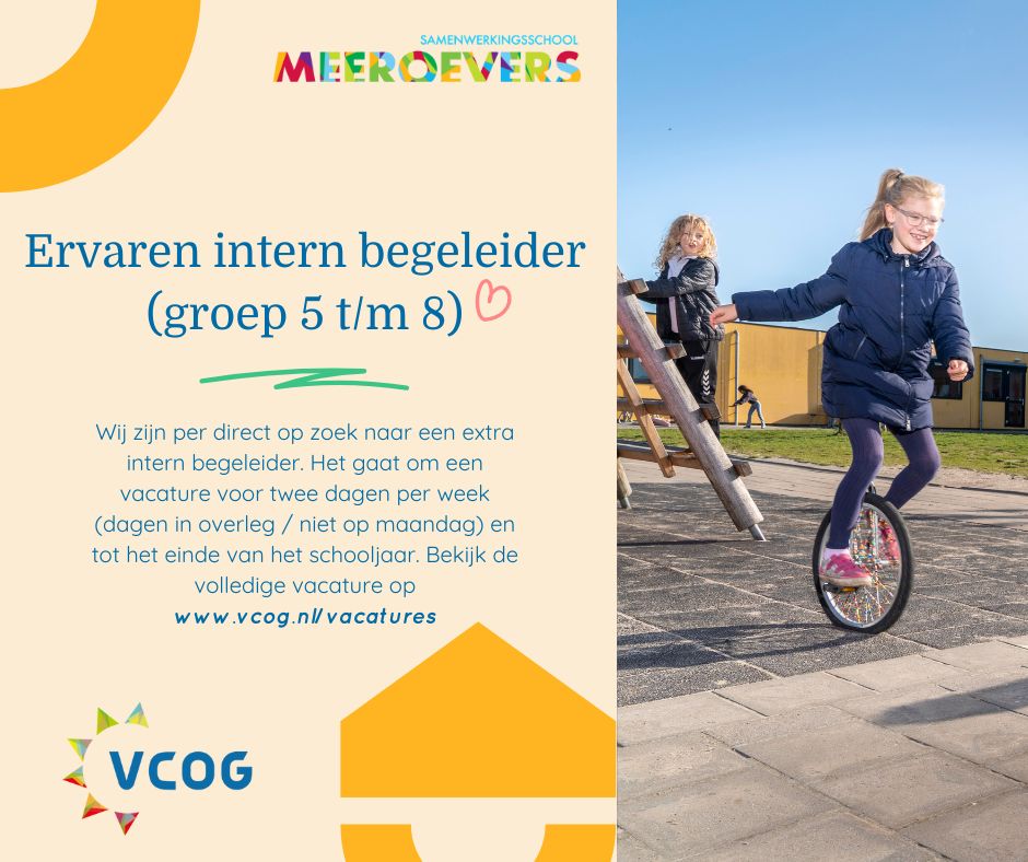 Wij zijn voor SWS Meeroevers op zoek naar een ervaren intern begeleider. Bekijk de volledige vacaturetekst op vcog.nl/vacatures.