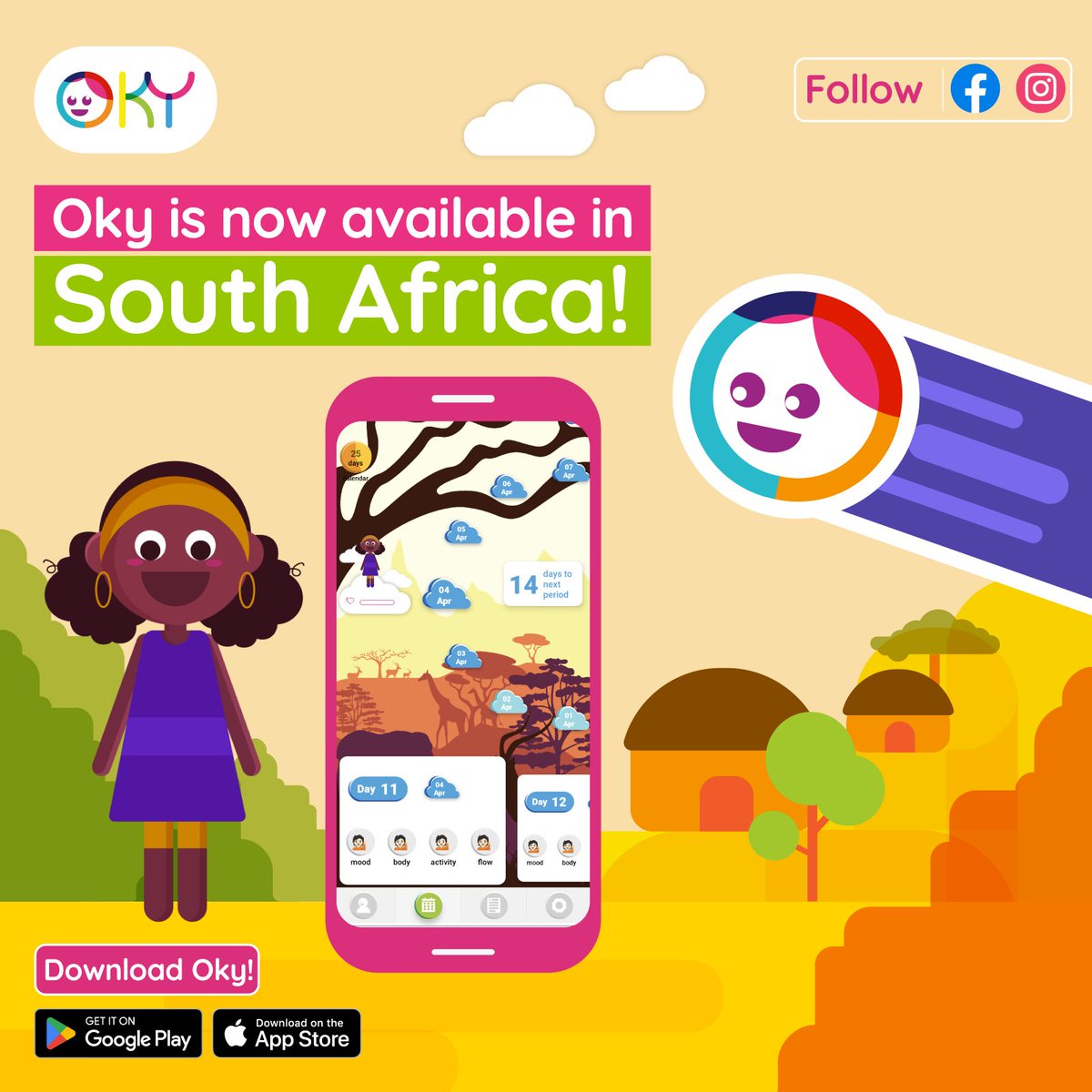 Attention, boys and girls! From today, Oky the period tracker app for girls is also available in South Africa!
okyapp.info #menstruation #ReproductiveHealthCare #girltech #femtech #oky #CSurge #WomensRights4Health