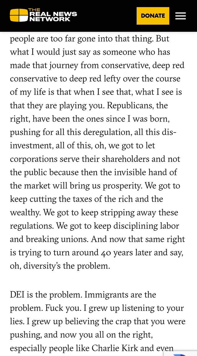 I grew up deeply conservative & heard rightwingers relentlessly push for corporate deregulation, tax cuts, public disinvestment, union busting, & the Wall Street-ification of everything. Now they're turning around & saying DEI is the problem. Fuck you: therealnews.com/the-key-bridge…