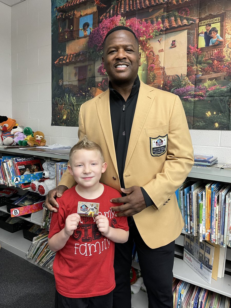 LeRoy Butler is visiting 3rd-graders at Gibbs. Sebastian brought his football card!