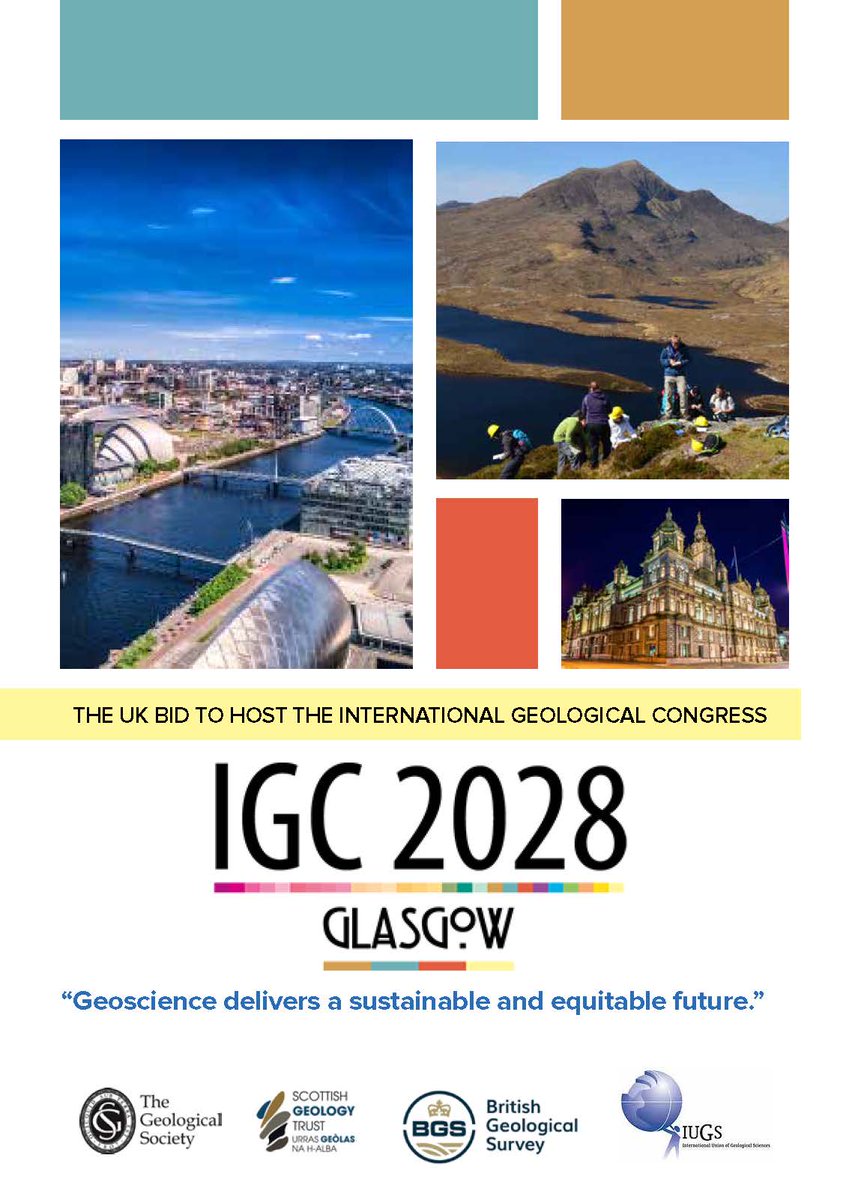 We're pleased to announce that we have submitted our bid to host the 38th International Geological Congress in Glasgow in 2028! We will be presenting our bid at IGC Busan 2024 - we hope to see lots of you there, otherwise, follow this account for more updates! #IGC2028Glasgow