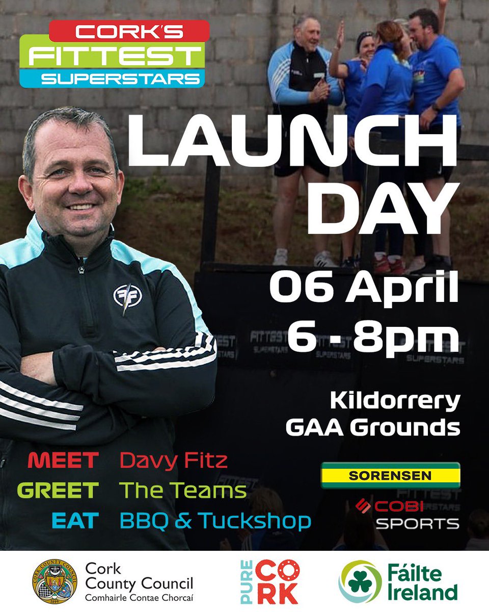 Only 2 days to go to our fittest family launch. Meet Davy Fitzgerald and a host of teams who will tackle the course in June. All welcome. If you would like to sign up or sponsor a team please contact Louise on +353 (87) 922 4961.