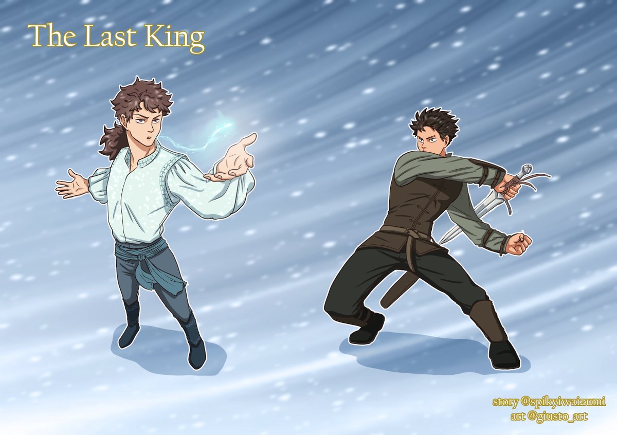 Ok, so, since I'm totally NOT invested in 'The Last King', I decided to make a thread with the characters design.
Let's start with the protagonists, Oikawa and Iwaizumi! Link to @spikyiwaizumi's fic: archiveofourown.org/works/23297284… 
#oikawatooru #iwaizumihajime #iwaoi #oiiwa #thelastking