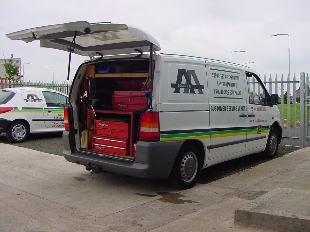 ⏰FLASHBACK THURSDAY⏰ A flashback to the early 2000’s with a photo of one of our Mercedes Vito Service Vans from that time. Note the original Double A logo and the John Deere logo from before it was updated in 2000. We now run a fleet of 14 service vehicles from our outlets…