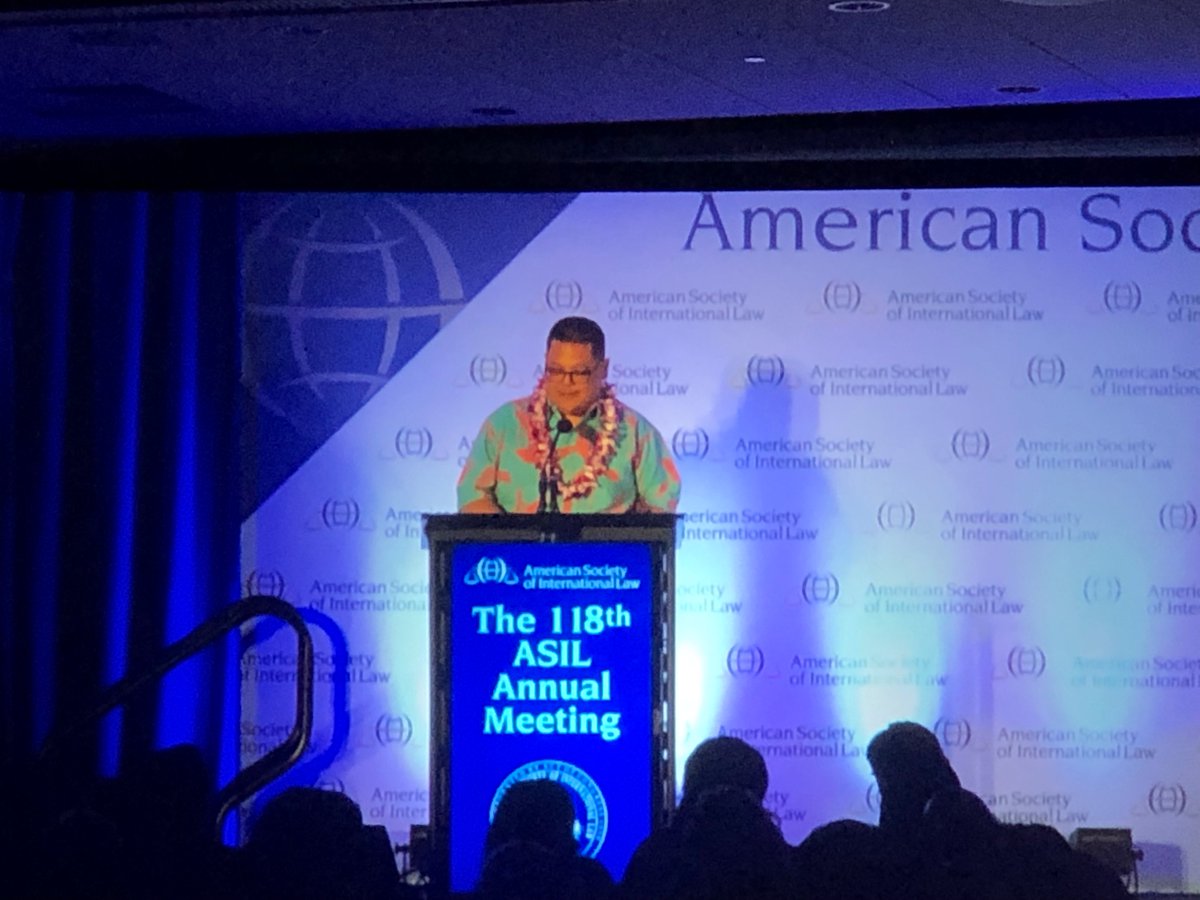 Still thinking of stunning Grotius lecture by Dame Meg Taylor of @PacificElders w poignant commentary by @julian_aguon on Pacific leadership on #InternationalLaw & climate change; on colonialism & struggles for survival & sovereignty “Hope is a ghost island” #ASILAM #ASILAM24