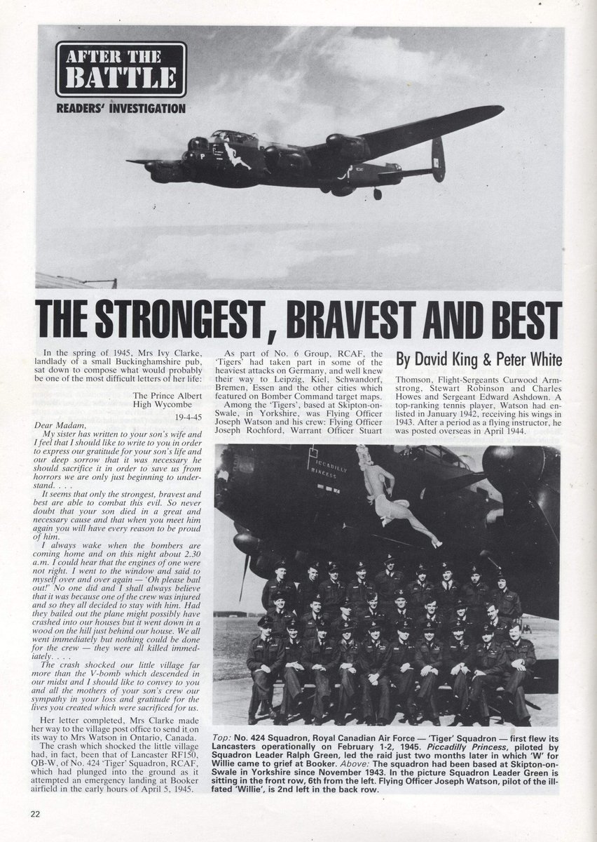 AircrewSociety's tweet photo. Lancaster I RF150 QB-W 424 Squadron 
Back in 1989 David King did a four page article for After The Battle magazine regarding the letter and the crash which is attached for interest. https://t.co/B40Sq6yiTl