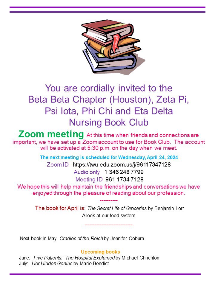 ZetaPiChapter's tweet photo. Don’t forget to mark your calendar… 📖 
#sigmanursing https://t.co/OLj9YY8mKH
