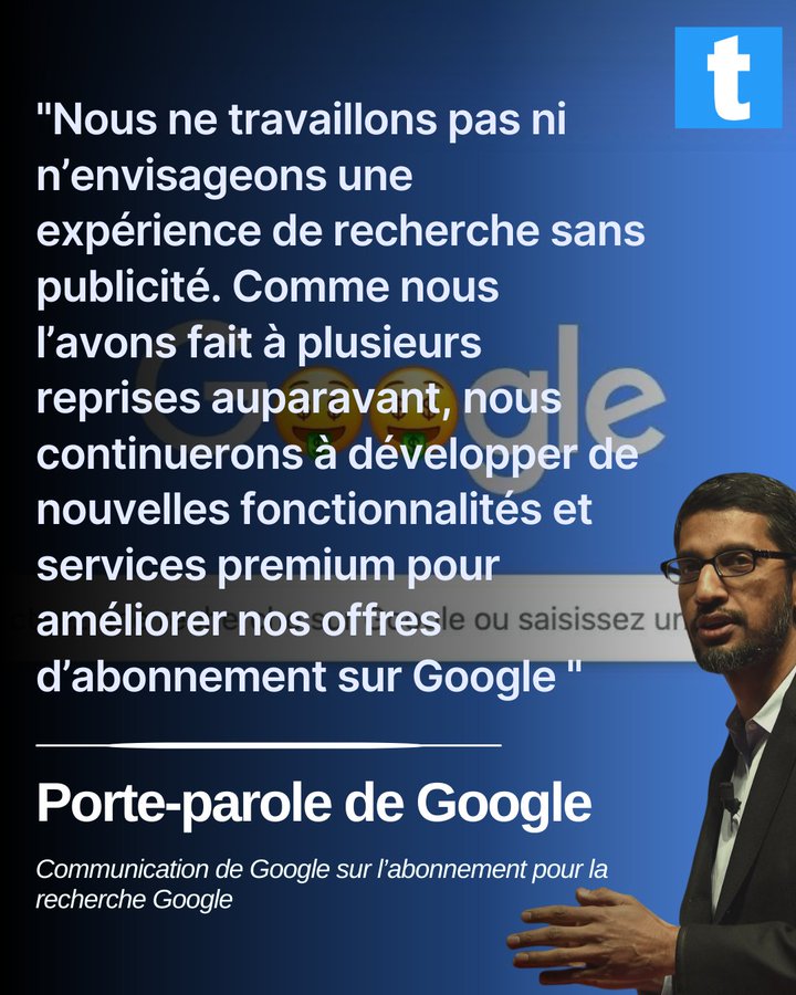 Google pourrait rendre la recherche payante !😮 Le géant envisagerait ainsi de proposer des fonctionnalités payantes s’appuyant sur l’IA générative, mais la recherche traditionnelle resterait totalement gratuite.😲