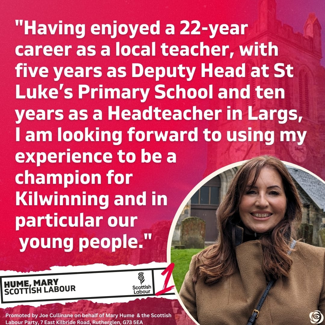 🌹Congratulations to Mary Hume our fantastic candidate for the Kilwinning By-Election! 👏Vote Mary Hume #1 on the 9th May!