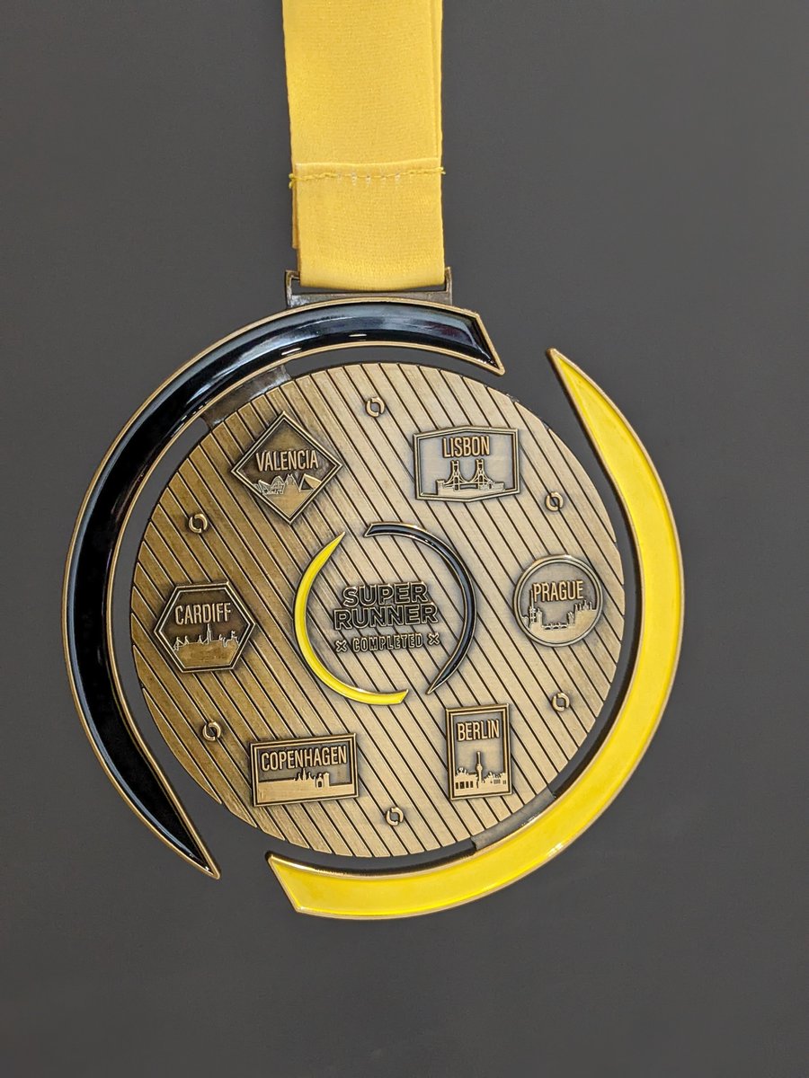 🥁 Introducing.. The updated design to our wonderful #SuperMedal, to be earned by runners on the journey to complete all six races in Lisbon, Prague, Berlin, Copenhagen, Cardiff and Valencia! 🥇 Our first SuperHalfs Six finishers will collect one this weekend in Berlin! 🇩🇪