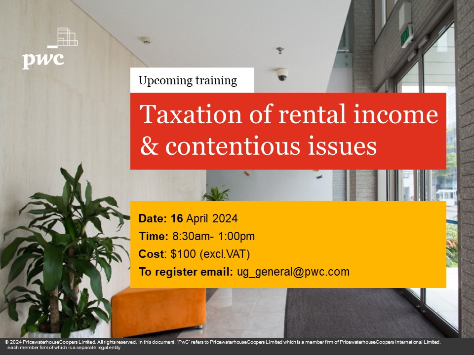 Are you a property owner struggling to understand the applicability of the rental tax? Join us for our training on the taxation of rental income. We'll help you clear all the ambiguities & gain a better understanding of your tax obligations. Register here ow.ly/9WNg50R8lIM