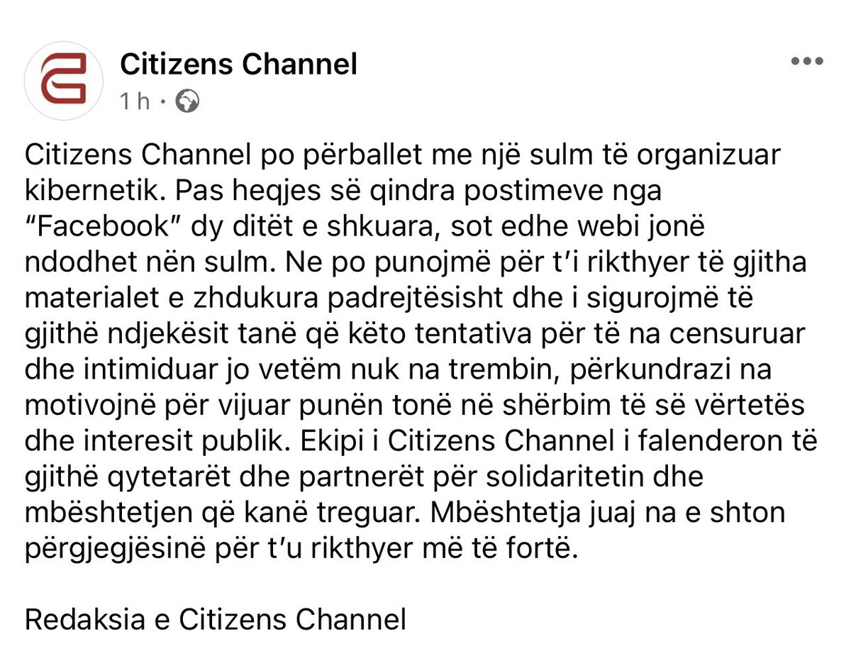 CitizensChannel, a civic media platform, is facing a severe #CyberAttack on its webpage & social media following critical reporting on wrongdoings by #TiranaMunicipality & gov agencies The unprecedented attacks are carried out via sophisticated #artificialintelligence tools
