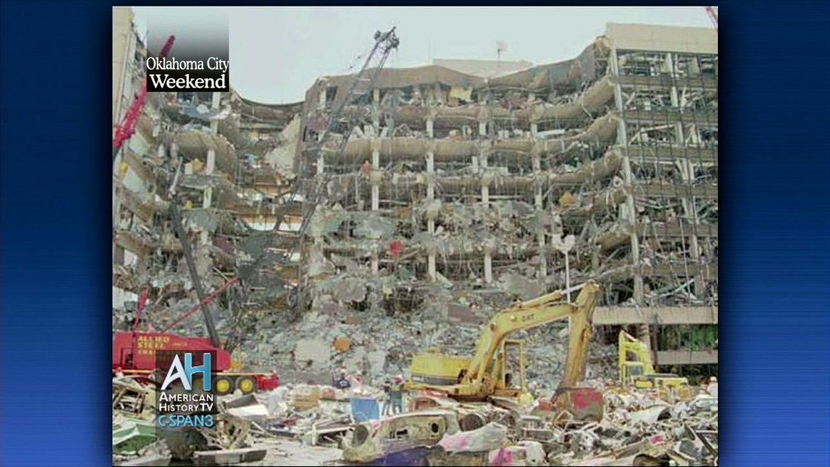 #OTD in 1995, a truck bomb exploded outside the Alfred P. Murrah Federal Building in Oklahoma City, OK. 168 people lost their lives and hundreds more were injured. Learn more about the #OklahomaCityBombing from @SenatorLankford & others: c-span.org/classroom/docu…. #SSChat #EdChat