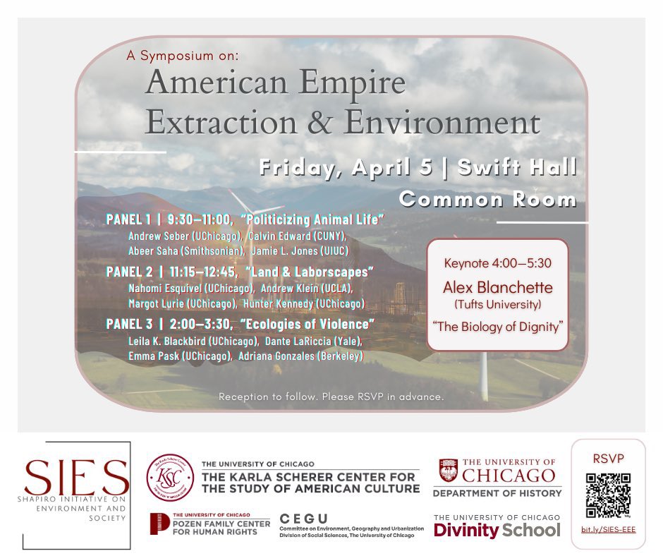 Tomorrow in Chicago: this exciting symposium on American Empire, Extraction and Environment, with a keynote from Porkopolis’s own Alex Blanchette! It’s the brainchild of whip-smart PhD researchers @Aseberr @ProfBlackbird and @Nahomi_LindaE. Register at docs.google.com/forms/u/0/d/e/…