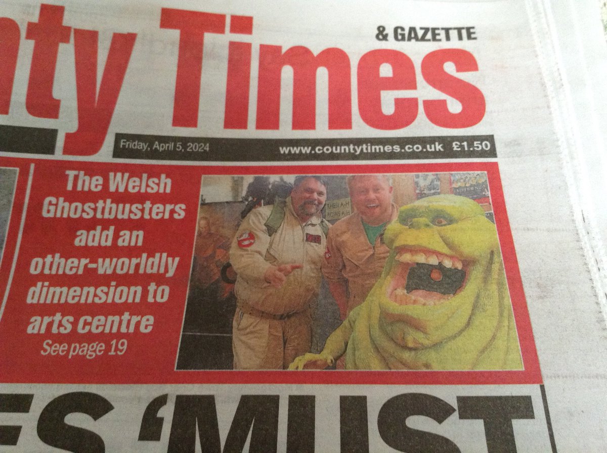 welshghostbust's tweet photo. “Print is Dead?” 

Not for us this week! 

Thank you again to @CountyTimes and @Wyeside. 

#welshghostbusters #ghostbusters #wales #ghostbustersinwales #whoyougonnacall #cardiff #newport #wrexham #bangor #swansea #ectocymru #midwales #ghostbusting #welshevents @WalesOnline https://t.co/9ei8LNlGPT